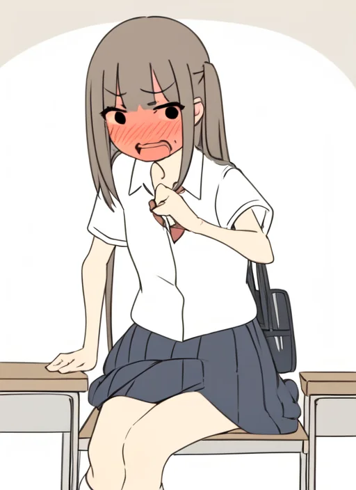 <lora:cartoony:1>
flat color,
1girl, brown hair, school uniform,
embarrassed, 
classroom