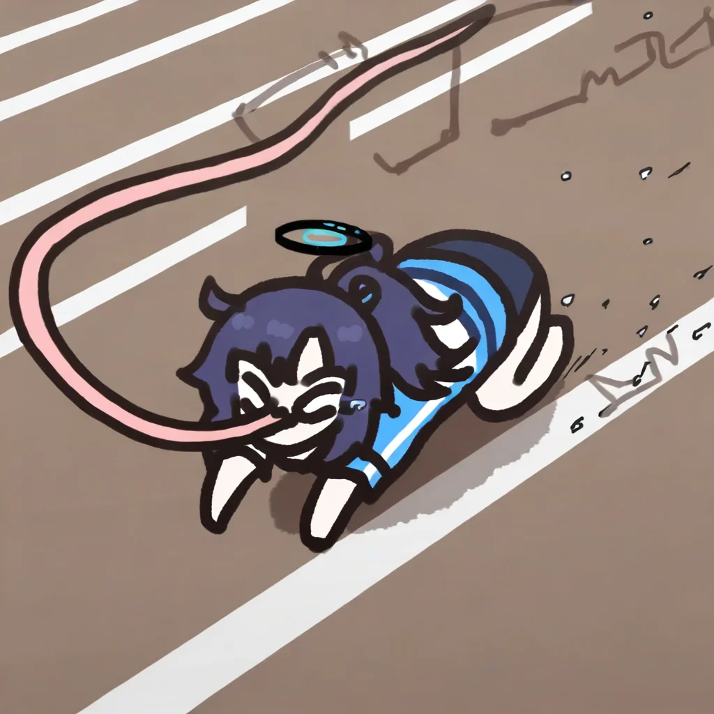 1girl, yuuka \(track\) \(blue archive\), very long tongue, running, all fours, full body, ponytail, running track background, motion lines, <lora:gwezuna:1>