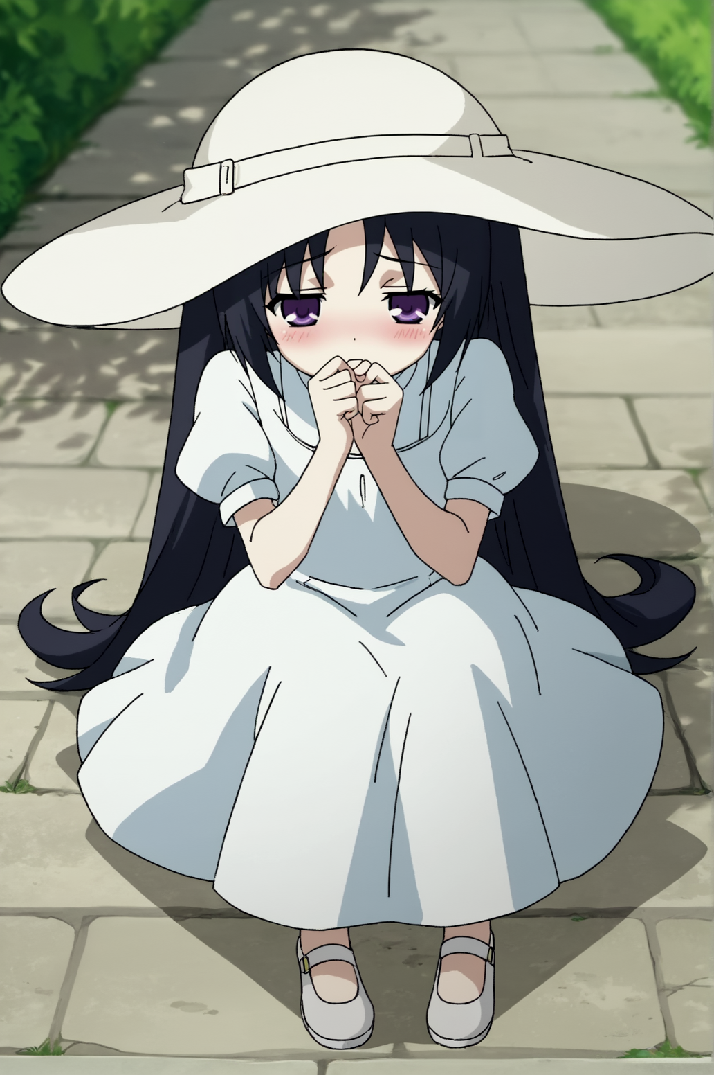 score_9, score_8_up, score_7_up,anime_source, source_anime, best background, detailed background, anime screencap,  Mana, blush, horny, doggystyle, outdoors, laying down, white dress, full body, dynamic angle, white hat, victory fingers, <lora:JN_ookami_kakushi:0.8>