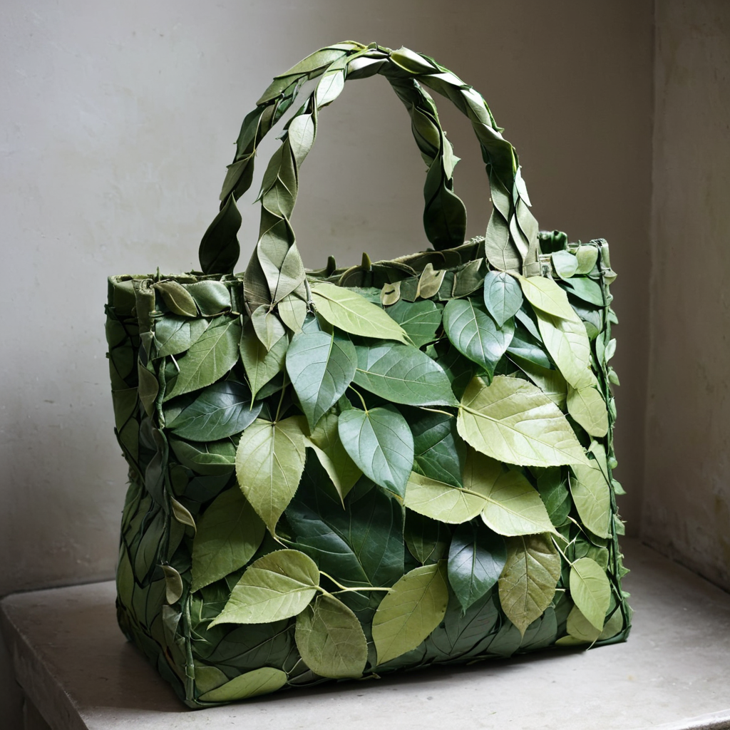 indoor, a bag made out of leaves, <lora:LeafStyle:0.5>
