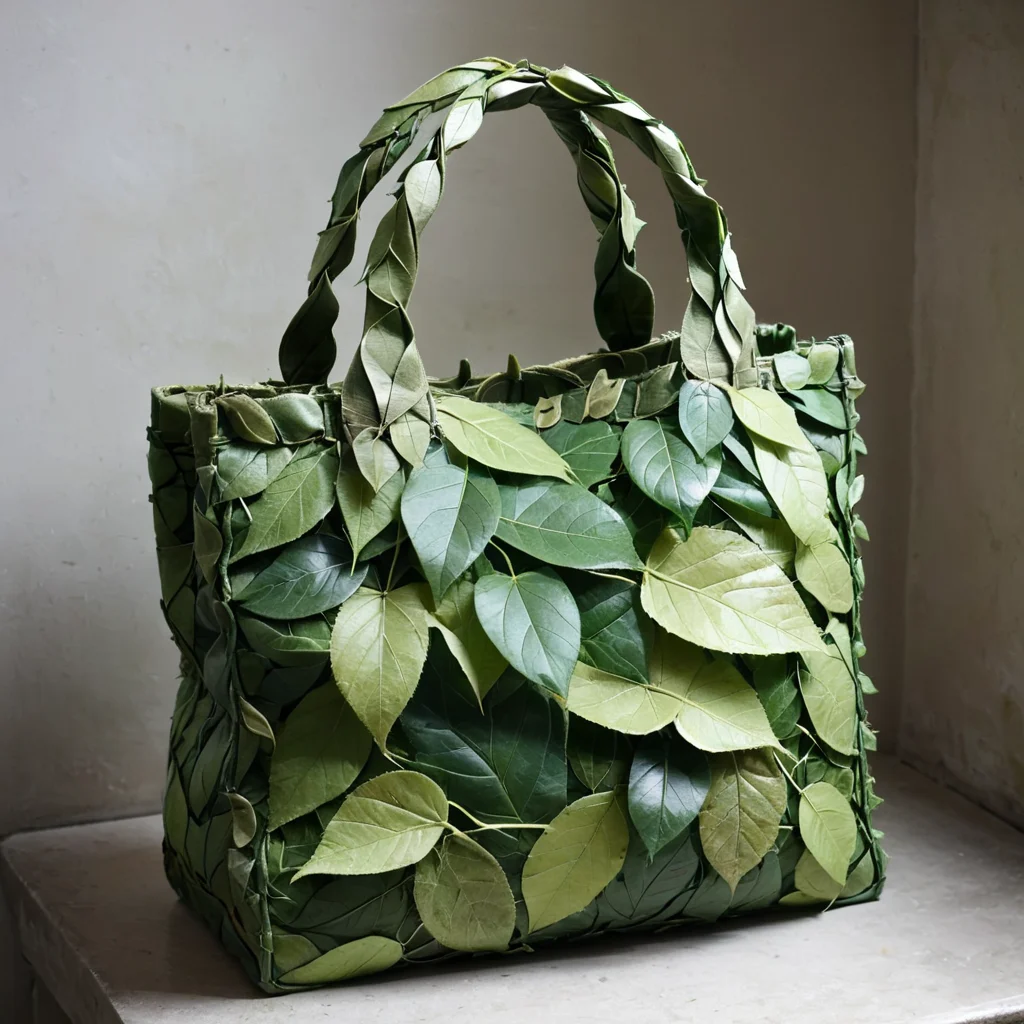 indoor, a bag made out of leaves, <lora:LeafStyle:0.5>