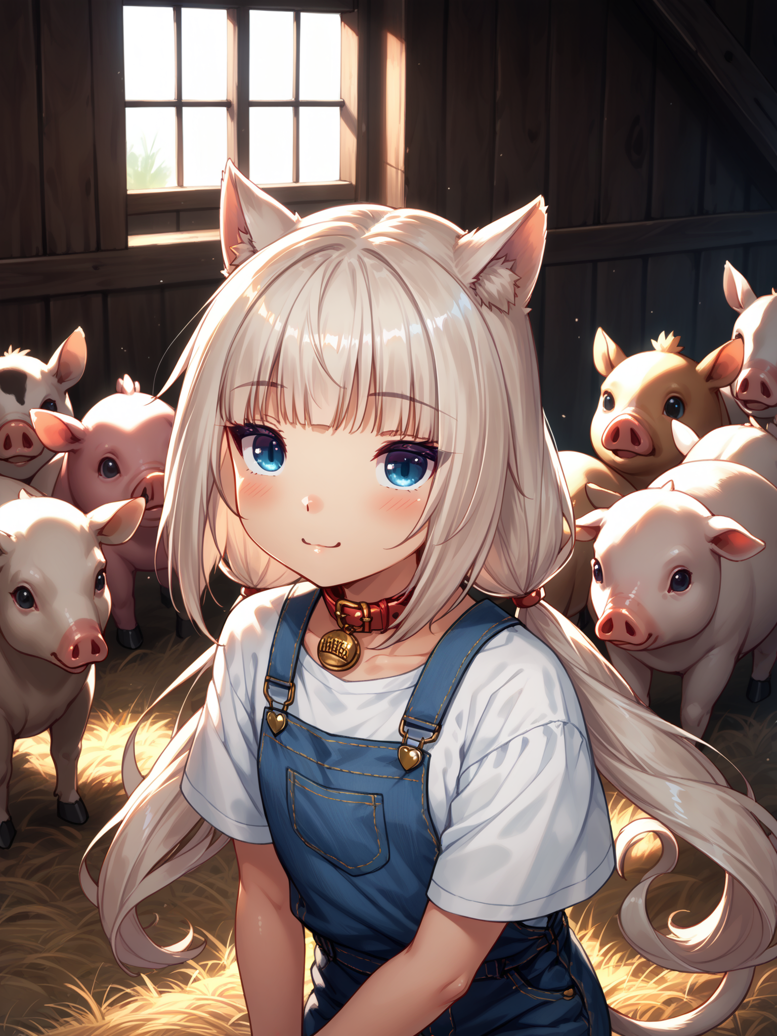 (upper body, solo focus:1.2) <lora:happy_tentacle-vanilla-v0.1-000010:0.9>, ht_vanilla, (cat ears, cat girl, very long hair:0.5) (petite:1.2), <lora:Shed_The_Skin's StS_age_slider_v1_initial_release:-1.5> ( (collar :1.1) :1.1) sweat ( , , ( flustered :1.2) , smile , :1.2) indoors, ((night, night sky :0.6), (blue sky:0.6) :0.8), (open window :0.9), (furniture:0.9), , (sidelighting:0.5), (light rays, light particles:0.5) , , (people, crowded, surrounded, 6+boys:1) , (gothic architecture :0.9) , farm, barn, (animals:1.1), cow, pig, chicken, horse, haystack, overalls, (( from above :1.3) :0.8) score_9, score_8_up, score_7_up, score_6_up, score_5_up, score_4_up, ( [(realistic, photorealistic:1.3):(realistic:1.2):16] [(3d:1.2)::14] :1) <lora:LUUNA's Lunas-NijiJourney-SDXL-B2:0.35>, nijijourney <lora:prgfrg23's Counterfeit-V3.0 Style SDXL_LoRA_Pony Diffusion V6 XL:0.6> <lora:mfcg's mfcgXL:0.12> <lora:reweik's gyokai(himehajime)_PonyXL_style_v01:0.14>