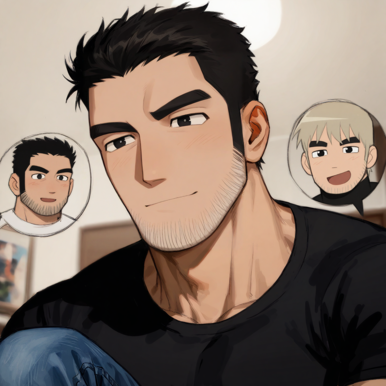 <lora:Lucas_Lee_and_Todd_Ingram__Scott_Pilgrim_Takes_Off_Illustrious:.8> {todd, blonde hair, white shirt,|lucas, black hair, sideburns, stubble, black shirt, jeans,}
face focus, close-up, 
(very short hair, beard, bara, mature, facial hair, stubble, beard, full beard, sideburn, beard, a lot of beard, ), facial hair,male focus, muscular male, muscular male, bara, mature,  bara, mature, aixiwuganda_(20222192), very awa, masterpiece, best quality, absurdres, newest, perfect quality, detailed background, intricate details,
<lora:slider_Body Type_alpha1.0_rank4_noxattn_last:3><lora:style_Anime Summer Days 2 Style SDXL_LoRA_Pony Diffusion V6 XL:.6><lora:slider_cfg_scale_boost:.7><lora:Artist6p:.55>, Artist6p, Artist04p,<lora:slider_il_brightness_slider_d1:-1><lora:slider_il_contrast_slider_d1:-1><lora:slider_DarkSlider1.2_alpha1.0_rank16_full_300steps:-.6>