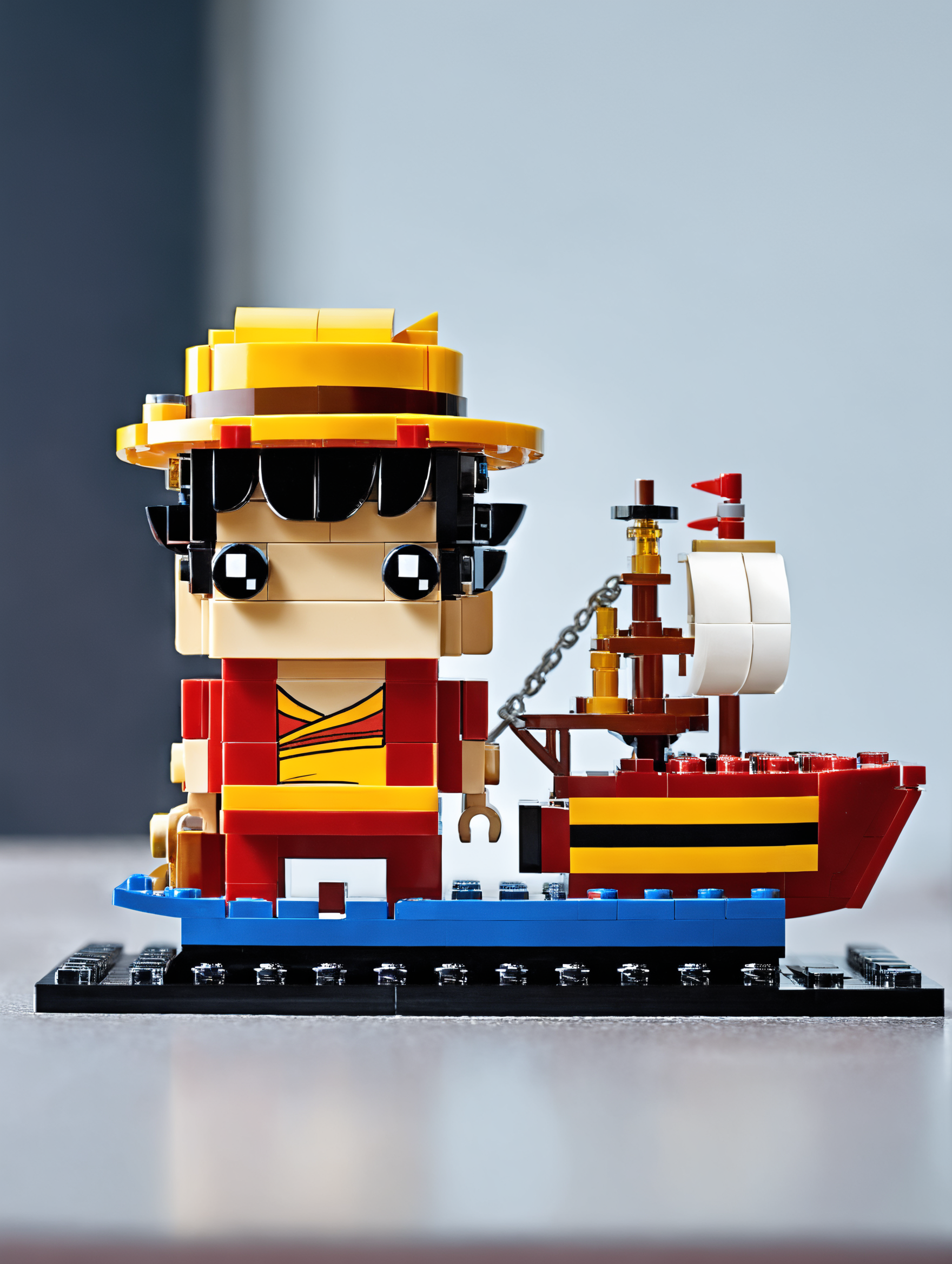 <lora:lego_v2.0_XL_32:0.8>
LEGO BrickHeadz, Monkey D. Luffy on a ship, in One Piece
