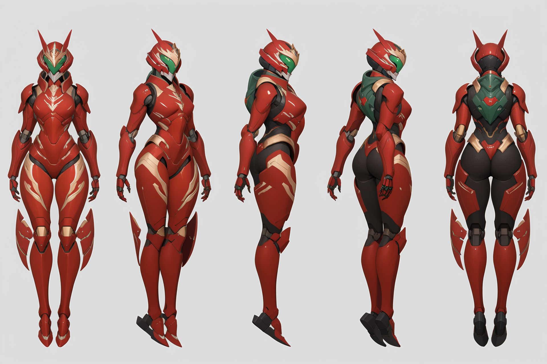 (GENERAL:0), mecha, robot, masterpiece, best quality, very aesthetic, absurdres, solo, standing,
(VIEWS:0),  full body character turnaround of mecha,
Multiple views of the same mecha,  (simple background, white background:1.2), multiple views, side view, back view, front view, 
,
mask, helmet,
Tortoise\(animals\)ï¼
warframe,
plate armor, power suit, alien,
android, cybersuit, upper armor, mechanical arms, machinery, prosthesis,
(bodyshape:0), Tall and lean body,
(clothing:0), (Off-the-shoulder frilled shirt paired with a flowy floral print long skirt and wedge sandals:0.6), 
(red  
medieval  theme character design:1.1),
 <lora:MechTurnXLRemix_v1:.75>
 <lora:MechTurnXL_v1:.25>
<lora:ClothTurnXLRemix_v1-000004:.25>
 <lora:ClothTurnXL_v1-000004:0.25> 
<lora:CharTurnXL_v2:0.25>
 <lora:xl_more_art-full_v1:.25>,
 <lora:Alphonse Mucha Style:.1>, Alphonse Mucha Style page
 <lora:å½é£æç»SDXL:.1>