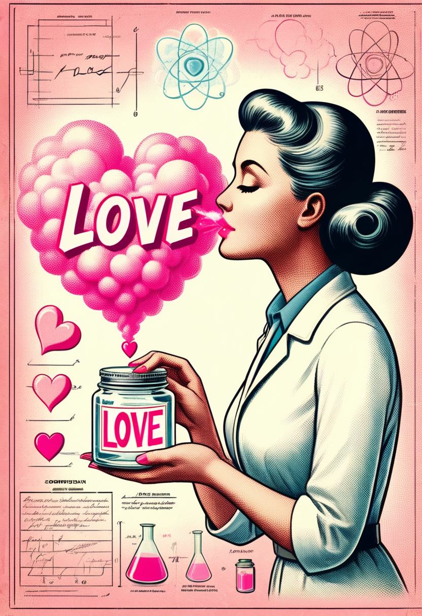 <lora:ODOR_AI:0.7> Smellingodor, 1girl, holding a jar labeled LOVE, a pink heart shaped odor cloud, sniffing, smelling, extremely detailed, LOVE text, high quality, whimsical, scientific paper, science fiction, scientific paper