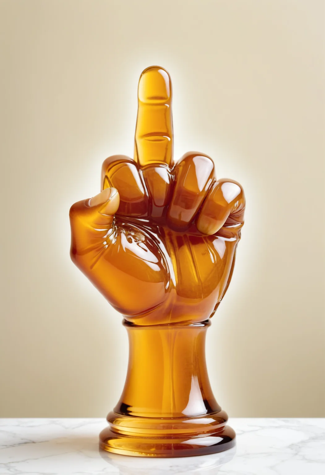 a trophy hand fist sculpture made of dvr-honey, with the words "RECTAL USE ONLY", palm facing the viewer
<lora:HoneyStyleV2:0.8>