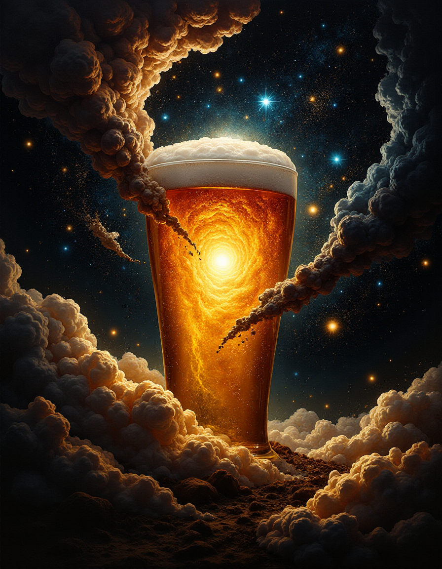 a painting of a star cluster in the sky with a lot of stars in the center of the image, Anato Finnstark, cosmic horror, an airbrush painting, space art, cosmic clouds, galaxies, black holes, stars, the star cluster and cosmic clouds form a Blonde Ale: Light yellow to deep gold. Clear to brilliant. Low to medium white head with fair to good retention, Pint glass, nonic pint glass, or Pilsner glass. , that looks into the image, highly detailed, DSLR, raw, Panasonic Lumix GH4, f1.2, 50mm, cinematic lighting  <lora:fluxenhancer:1>, black, white, red color-scheme,