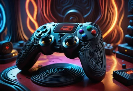 a gaming controller,wallpaper engine, gaming concept art, made out of Jed-Lcrce, <lora:LicoriceStyle-000007:1>, highly decorated, intense, very, dynamic dramatic atmosphere, beautiful detailed, luxurious, sublime, pure