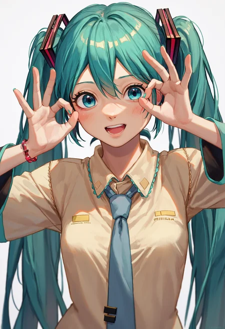 score_9_up score_8_up score_7_up, 1girl, source_anime, double ok sign, hatsune miku
<lora:ok_sign_pony_d16:1>