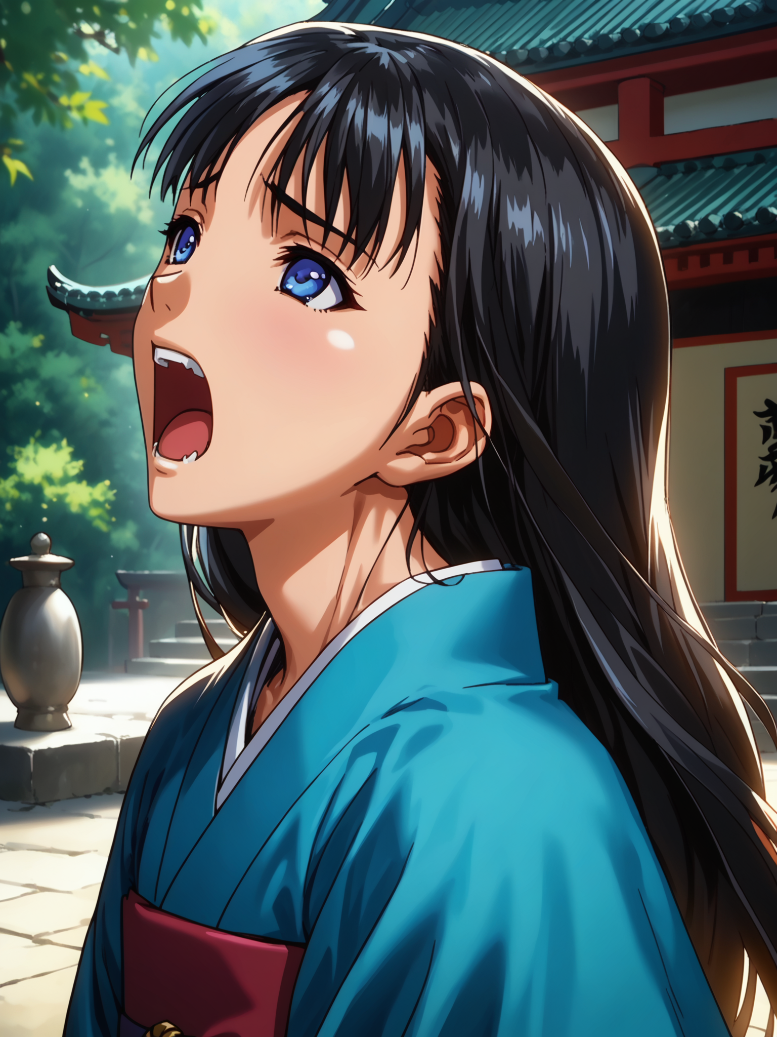 (upper body, solo focus:1.2) <lora:happy_tentacle-asa-v0.3:1>, ht_asa, black hair, blue eyes, (petite:1.2), <lora:Shed_The_Skin's StS_age_slider_v1_initial_release:-1> ( :1.1) ( , , ( aroused :1.2) , screaming , looking up :1.1) outdoors, vegetation, ( :1.1), , (day :0.6), , ((sidelighting:0.5), (light rays, light particles:0.5) :0.5), people , (chinese architecture :0.9), shrine, kimono ((from behind :1.3) :0.8) score_9, score_8_up, score_7_up, score_6_up, score_5_up, score_4_up, ( [(realistic, photorealistic:1.3):(realistic:1.2):14] [(3d:1.2)::12] [:anime coloring:10] :1) <lora:LUUNA's Lunas-NijiJourney-SDXL-B2:0.35>, nijijourney <lora:prgfrg23's Counterfeit-V3.0 Style SDXL_LoRA_Pony Diffusion V6 XL:0.6> <lora:mfcg's mfcgXL:0.12> <lora:reweik's gyokai(himehajime)_PonyXL_style_v01:0.14>