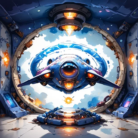 Score_9, score_8_up, score_7_up, score_6_up, <lora:WatercolorPony2_r1:1> ArsMJStyle, watercolor magic academy, hum of dimensions ethereal plane portal room, spatial columns,vortex frames, dimensional keys,portal stones, portal generators,spatial distorters, plane wanderers, , portal lockdown systems, magical, fantasy , ( intense colors)