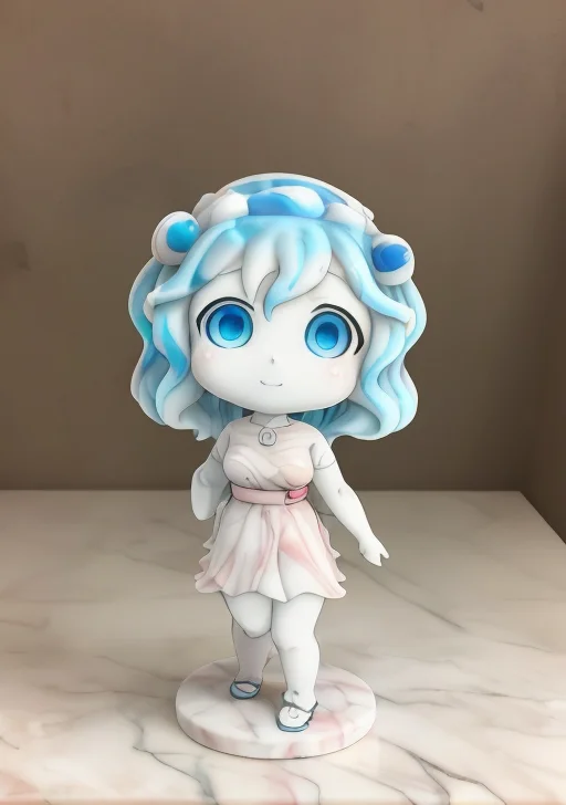 (((statue))), (((made of marble))), ((3d)), (by Jeff Kinney), (by Hikari Shimoda),(black outlines), anime style, (((chibi))), ((cartoon style)), (cartoonized), slime girl, slime, ((melting)), blue, made out of water, photo of a monster girl, cartoon eyes, blue girl, blue skin, onigiri,
