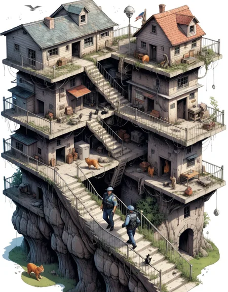 a realistic photo of gigantic correctional officer stumbling across Cat, villages across nubile landscape of holes and linked features in meshes , matte, <lora:IPXL_v2:0.3> inkpunk, <lora:Isometric Cutaway:0.8> Isometric Cutaway page, <lora:Astigmatism_0.5b:0.33>, <lora:add-detail-xl:2>