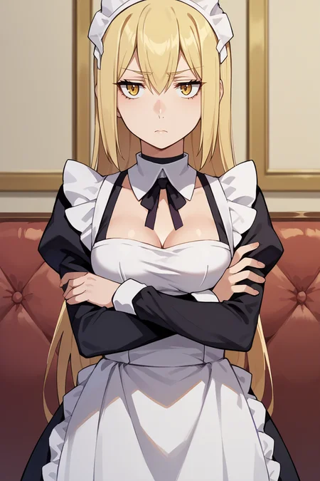 score_9, score_8_up, score_7_up, score_6_up, source_anime, BREAK 1girl, solo <lora:aiswallenstein-pdxl-nvwls-v1:1> ais wallenstein, maid headdress, maid dress, apron, expressionless, unimpressed, crossed arms, bedroom