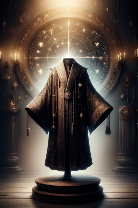 a wizard robe floating over a pedestal, masterpiece, best quality, hdr, 8k, dynamic pose, <lora:Mild detail adjusterV10:0.7>, <lora:more_details:0.3>,   <lora:wizardrope:0.6> Wizardrope <lora:typography-astrology-style-darquelilly-v1:0.7> typologyastrologystyle