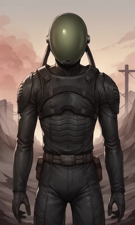 anime artwork score_9, score_8_up, score_7_up, score_6_up, BREAK source_anime, soft lineart, 1boy, glavakolhoza_sevasuit, sci-fi suit, helmet, standing, relaxed pose, post-apocalyptic landscape, post-apocalyptic city, <lora:glavakolhoza_sevasuit:0.7>, upper body . anime style, key visual, vibrant, studio anime, highly detailed