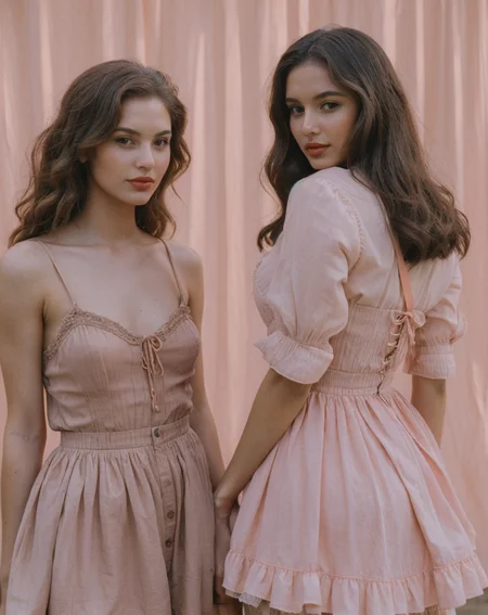 female , (nsfw:0.1) , brown, peach princes, vintage pink