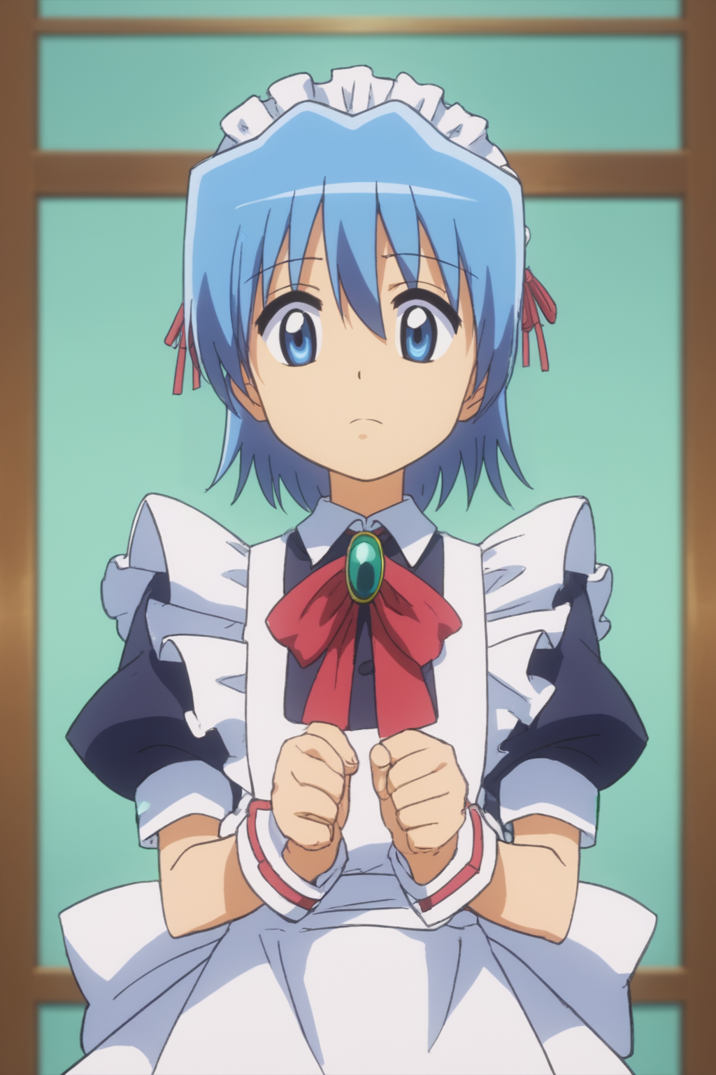 rating_safe, score_10, score_8_up, score_7_up, score_6_up, uncensored, anime screencap, flat shadows BREAK hayate ayasaki, otoko no ko, maid, upper body, perfect composition, perspective, detailer background