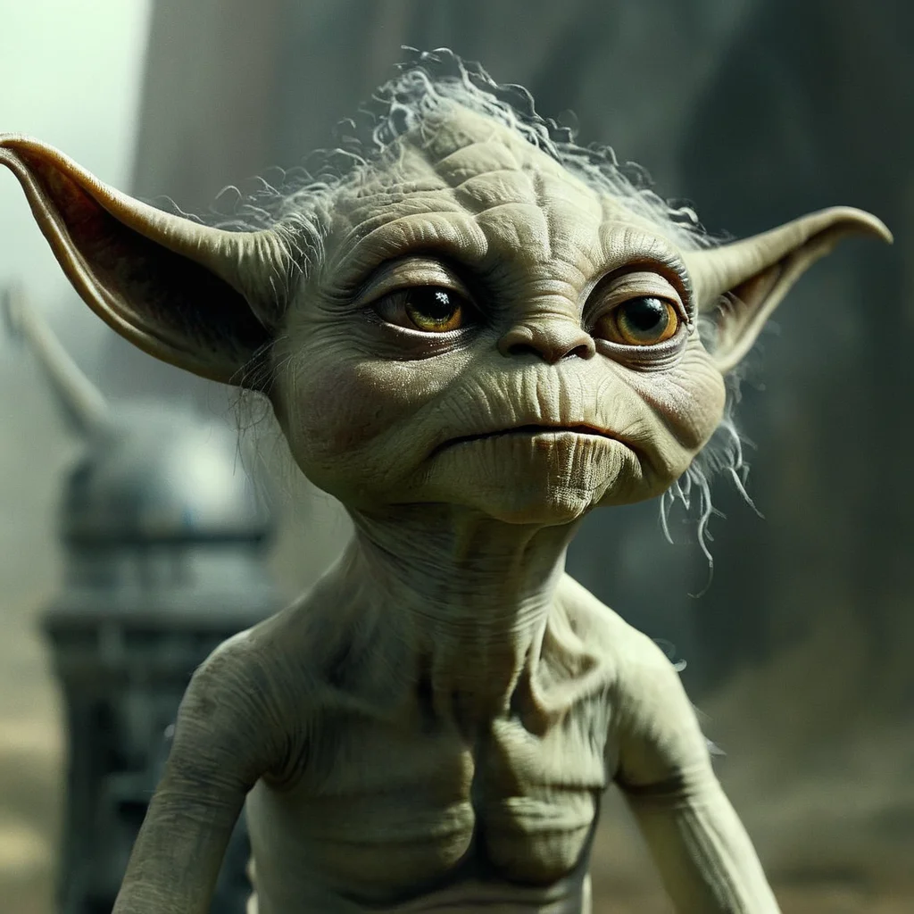 cinematic film still of <lora:star wars style v2:0.8>
<lora:detailed:0.4> detailed
<lora:perfection style:0.4> perfect
<lora:PerfectEyesXL:0.5>
<lora:Chiaroscuro Lighting Style:0.3>
In Star Wars Fictional universe Salacious B. Crumb a painting of a troll with a big tooth,solo,looking at viewer,1boy,male focus,horns,no humans,traditional media,tusks , cinematic, film, detailed background, motion picture style, different style, different people, space opera, realistic, sci fi style, cinematic light, dramatic light, perfect color, perfect scene, star wars style, shallow depth of field, vignette, highly detailed, high budget, bokeh, cinemascope, moody, epic, gorgeous, film grain, grainy