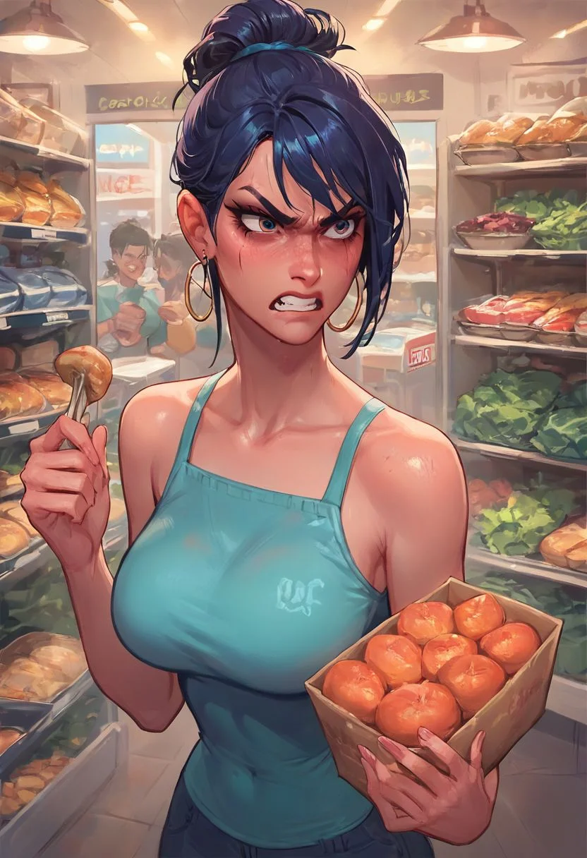 score_9, score_8_up, score_7_up, score_6_up, people fighting in a grocery store, angry vicious,  gory ,