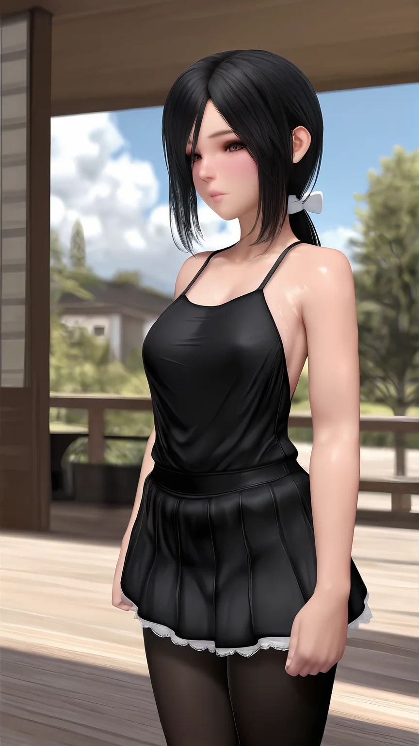 amazing quality,absurdres,best quality,masterpiece,highres,newest,detailed,detailed body,detailed face,masterpiece,best quality,solo,3d,realistic,
<lora:HypnosisNiece:1>,
HypnosisNiece,1girl,black hair,long hair,indoors,ponytail,pantyhose,black dress,black skirt,brown eyes,bare shoulders,censored,outdoors,