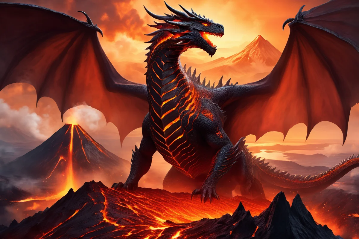 magma dragon on top of a volcano
<lora:Classic Western Dragons XL:0.8>, (masterpiece),  best quality, highres, 4k, 8k, Detailed Illustration, intricate detail, cinematic lighting, amazing quality, 1girl, fit female, amazing shading, soft lighting, facing camera, perfect eyes