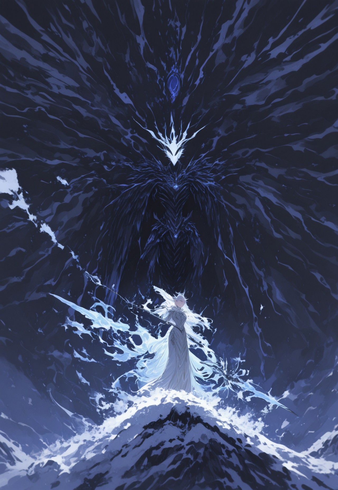 rating_safe, silver hair  , Majestic eagle soaring high, transparent elements, intense gaze  , flying  water splashes, long flowing mane, light wrinkles, science fiction, steel armor, faceless, broken windows, holding a holographic scepter  , white feathers blending with the snow, spectral humanoid, flames trailing behind, standing on a mountain peak.      A wise owl perched on a branch in a moonlit forest.  , Portal to another world, Vampire queen