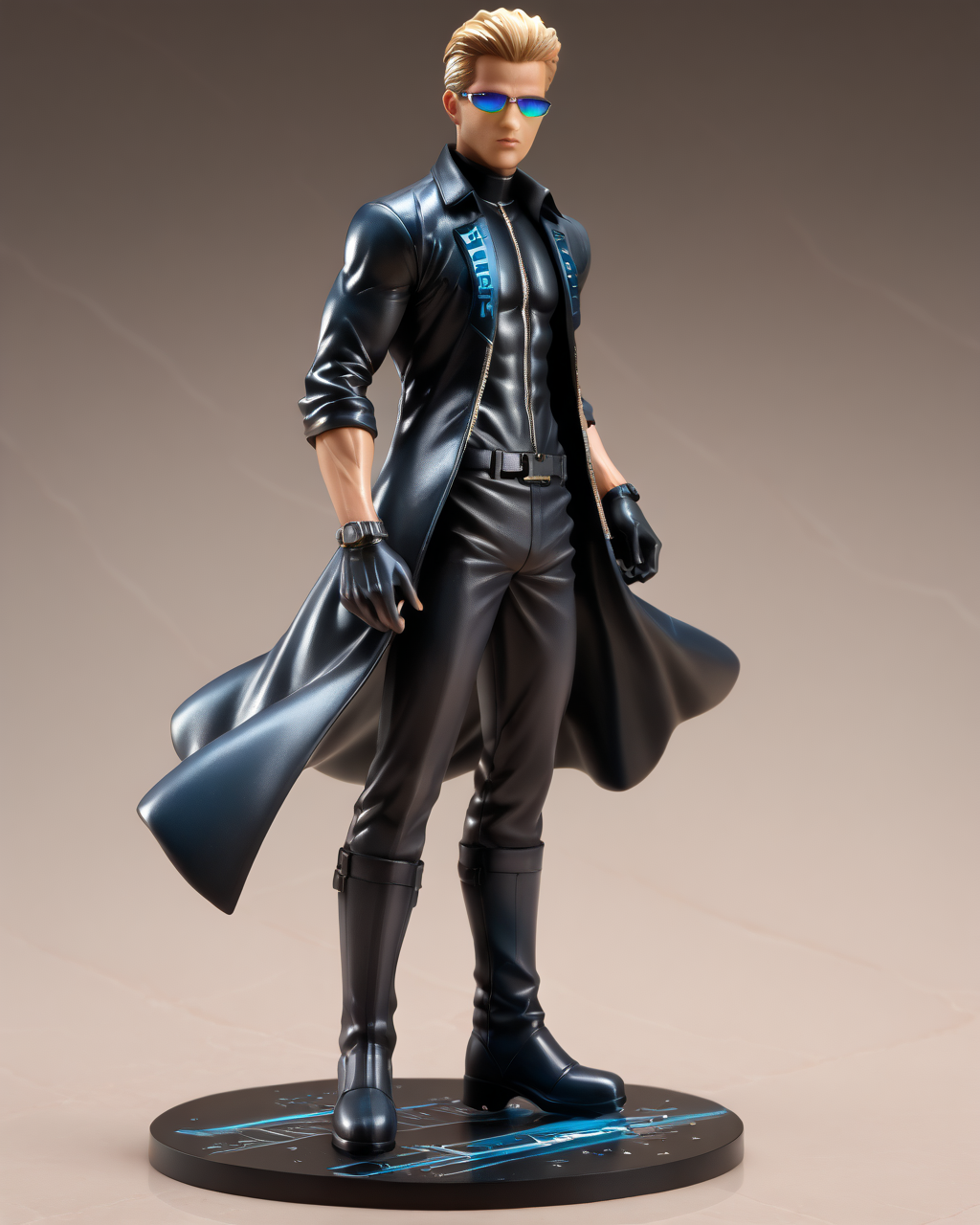 PonyScores7, source_anime, ah1, best quality, (masterpiece:1.4), (high quality:1.4), sharp focus, 4k, absurd resolution, <lora:albertwesker-guy-PONYv1:0.8> albertwesker, albert wesker, 1boy, solo, blonde, black gloves, sunglasses, belt, pants, black coat, black pants, looking at viewer, toned, athletic, fit, slicked back hair, black turtleneck, zipper, mature male, (graphene textured clothes), black boots, (space explorer, clad in a sleek silver suit with a holographic map device navigating through uncharted galaxies always seeking to discover new worlds and share knowledge with others), bad-hands-5, <lora:xl_more_art-full_v1:0.4>, <lora:shinyskin2:0.3> glistening skin, <lora:aesthetic_anime_v1s:0.4>, <lora:Expressive_H:0.4> Expressiveh, <lora:hairdetailpxl:0.4> hairdetailpxl, <lora:EpicF4nta5yXL:0.4>, <lora:detailxl:0.4> detailxl, <lora:Fant5yP0ny:0.4>, (Eye-level angle (from the side) view Extreme Close shot (focus on feet)), (focused, intense glare), slit pupils, short hair, (blue eyes), best quality, amazing quality, best aesthetic, absurdres, <lora:expressive eyes:0.4> expressive eyes, <lora:eyedetailpxl:0.4> eyedetailpxl, illustration, Volumetric_Lighting, ultra-detailed, very aesthetic, intricate details, 8k, masterpiece, best_quality, pvc figure, <lora:OnlyFans_XL_r1:0.8>