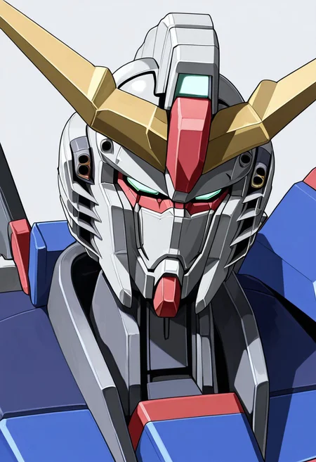 detailed face, score_9, score_8_up, score_7_up, score_6_up, score_5_up, score_4_up, 4k quality, detailed, solo, (destiny gundam, mecha, robot), (no humans:1.1), best quality, masterpiece, simple background, close up on face.