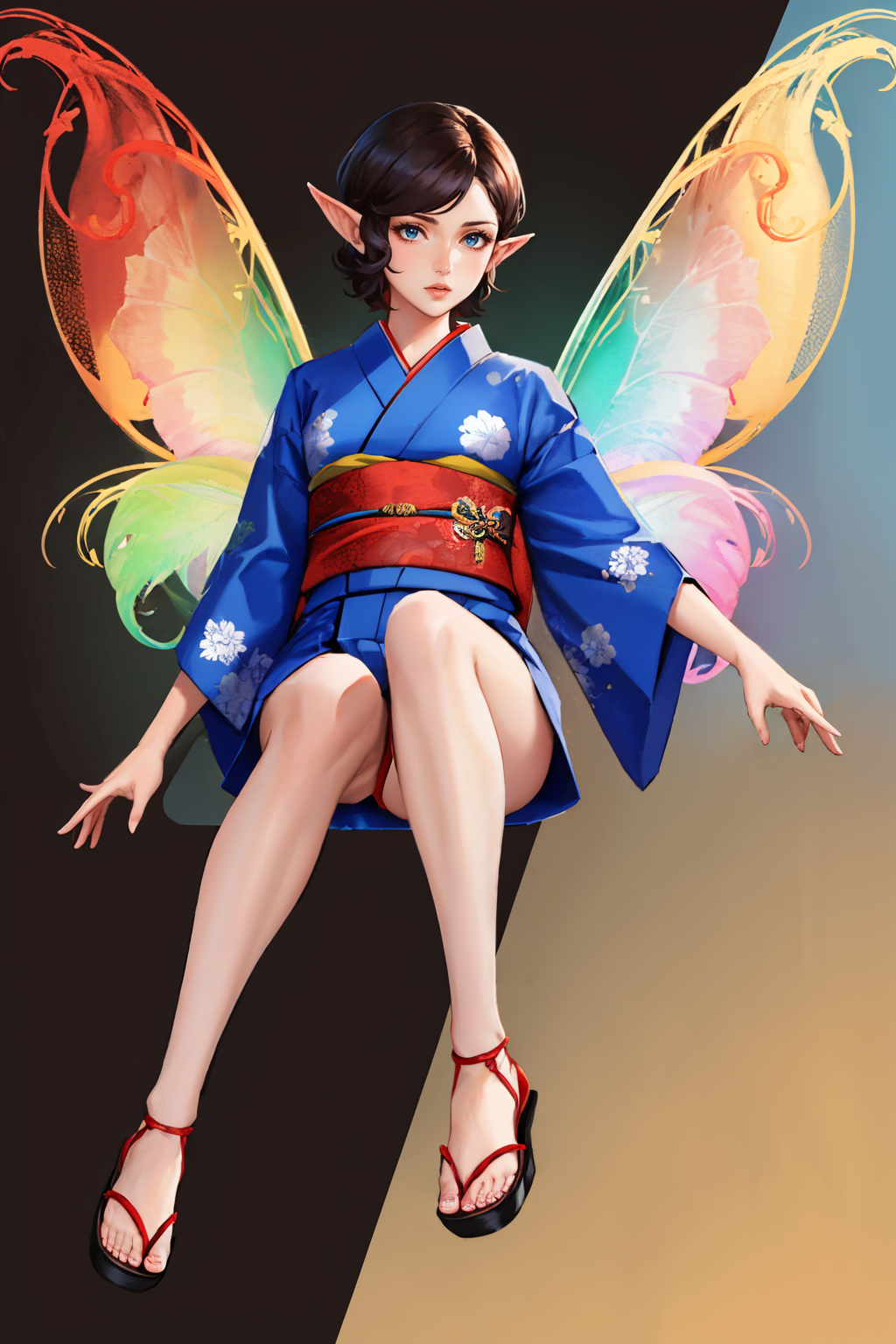 masterpiece, best quality
<lora:zs_HighPixie:1> highpixiedsrk, kimono, wings, short hair, fairy, pointy ears, sandals