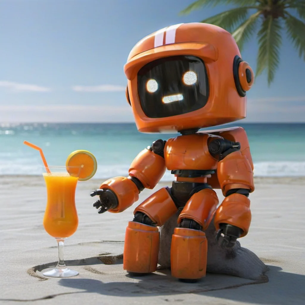 an orange robot, having a cocktail on a beach, crashed airplaine, highly detailed, photography, ultra sharp, film, professional, 64k <lora:add-detail-xl:1.5> <lora:Orange Robot1024:0.7>