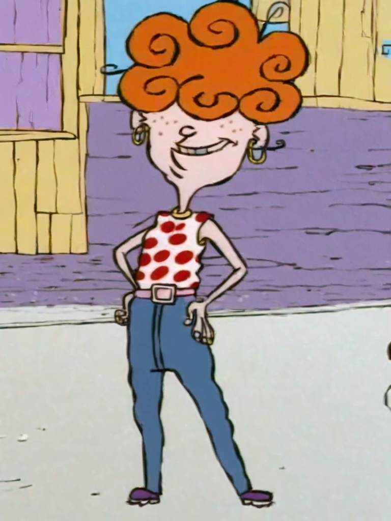 <lora:LeeKankerPony1.0:1> leekanker, hair over eyes, orange hair, 1girl, hoop earrings, polka dot clothing, solo, freckles, curly hair, smile, belt, pants, jeans,outdoors, hand on own hip,