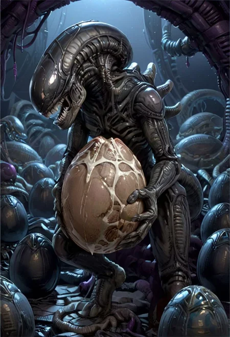 extremely cute xenomorph holding black xenoegg, pixar art, disney art, pixar, beautiful, adorable, 8k, detailed, intricate details