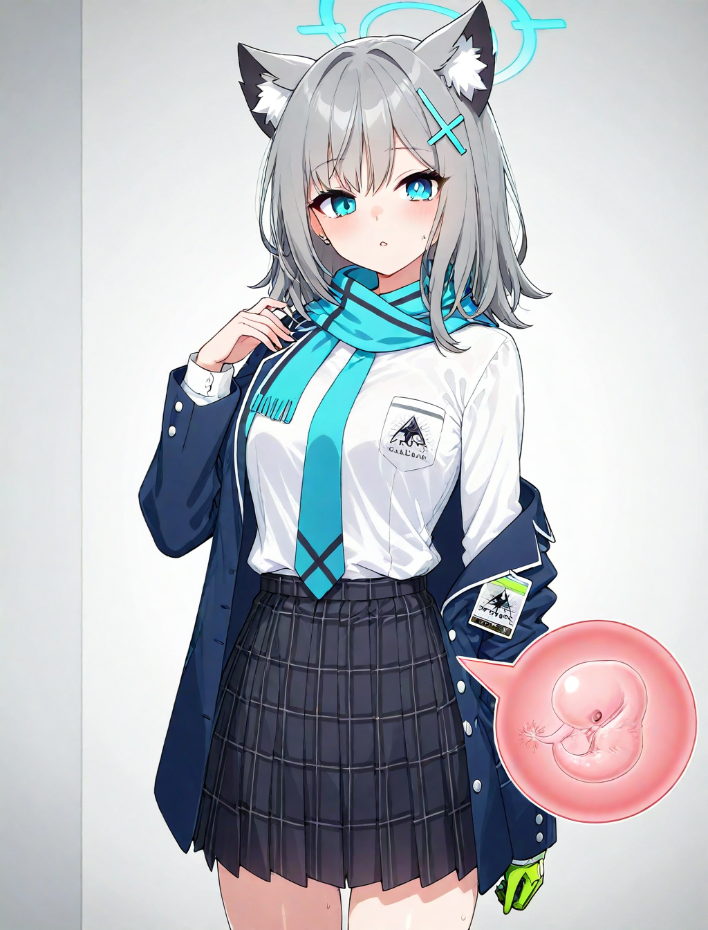 <lora:fetus_XL_illustrious-noob_v1:1> fetus, 1girl, shiroko \(blue archive\), school uniform,, best quality, high quality,masterpiece, highres,neswst,