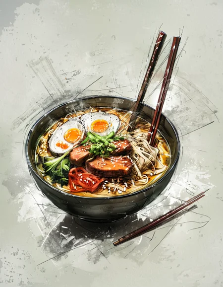 rough color sketch style, a bowl of ramen, concept design, rough sketch, color sketch, drawing <lora:rough color sketch style:0.8>