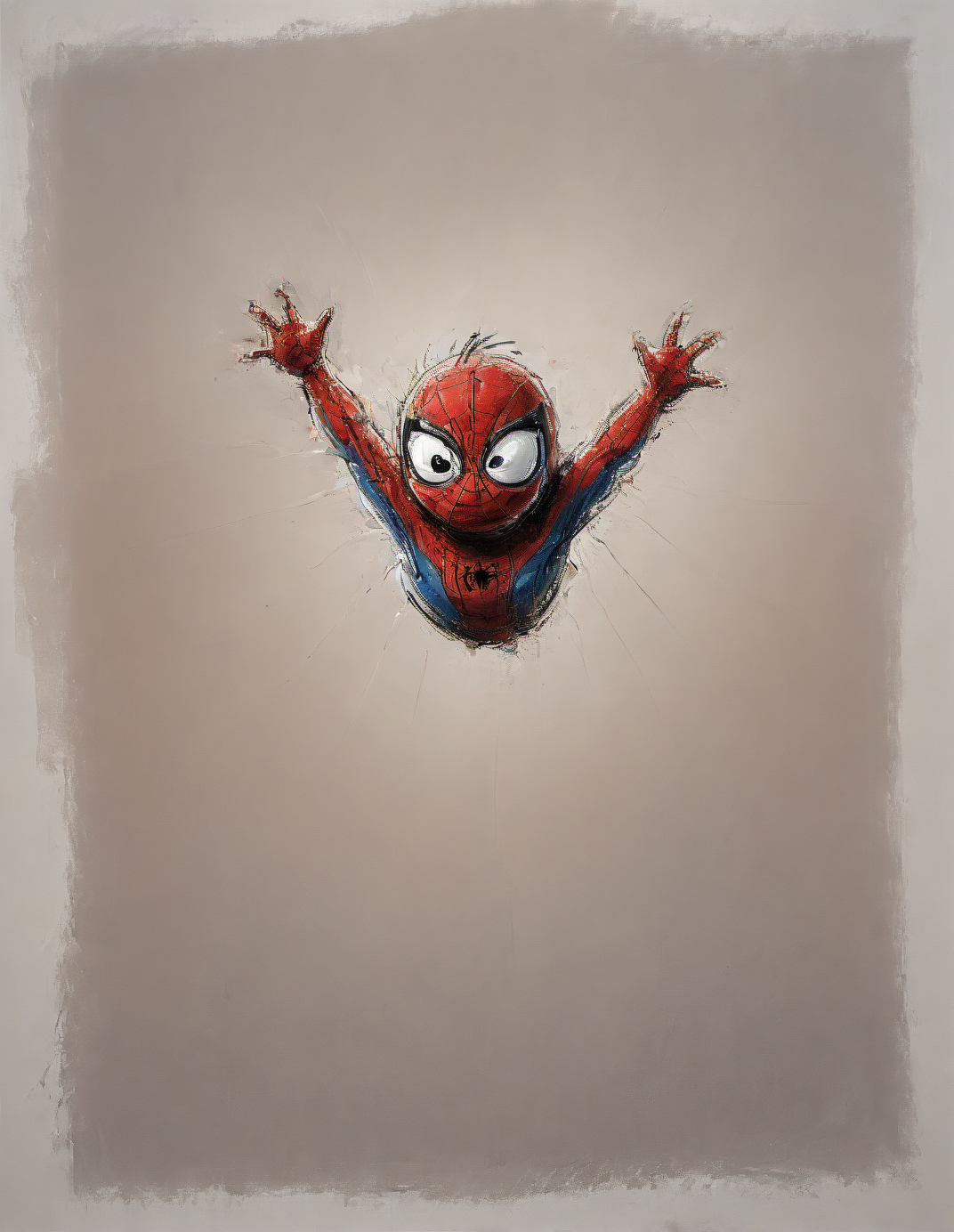 impactful color paint of cute drawing of spiderman, waving, highly detailed, 8k, sharp, professional, clear, high contrast, crystal clear