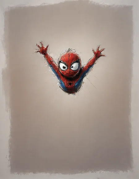 impactful color paint of cute drawing of spiderman, waving, highly detailed, 8k, sharp, professional, clear, high contrast, crystal clear