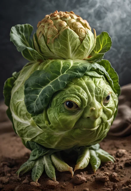 Surrealist art a ginger-haired brussel sprout, high detail. Dreamlike, mysterious, provocative, symbolic, intricate, detailed
