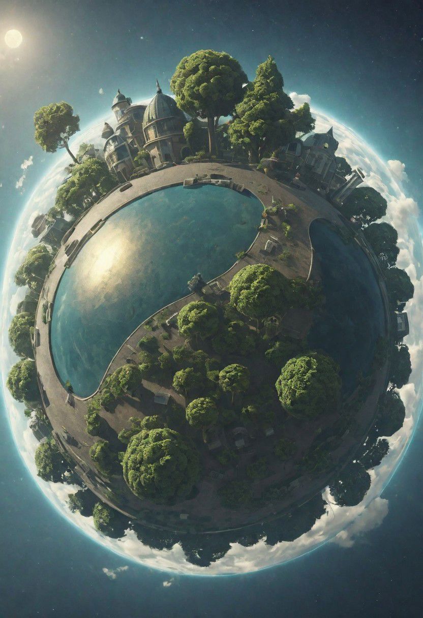 king kais small floating planet with some trees and a street around it