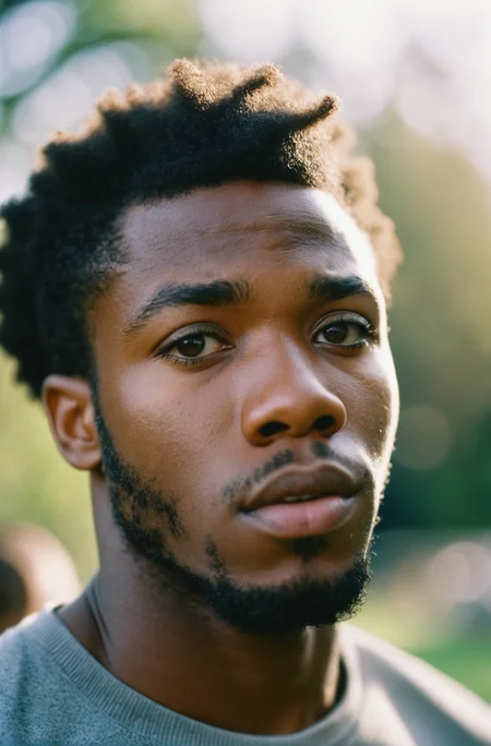 cinematic photo photograph, Kodak portra 800, 25 y.o afro american man, . 35mm photograph, film, bokeh, professional, 4k, highly detailed, a look of shock
