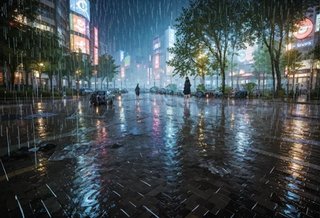 ,ruanyi0935,night,puddle,rain,water,<lora:0935 rainstorm_v1_pony:0.7>, score_9,score_8_up,score_7_up,,8k,1girl,solo,,