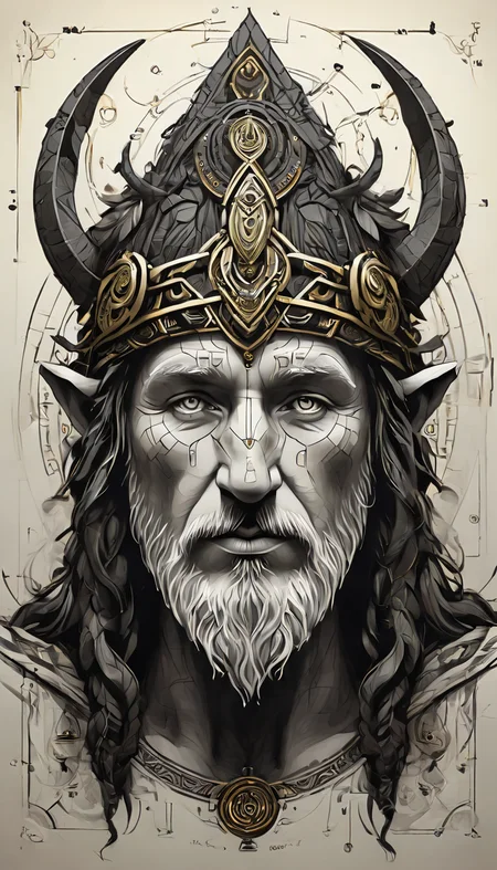 sketch_sheet, a drawing of Druid, ((black and white:1.5)), (paper background:1.5) golden ratio, detailed, sharp focus, intricate, still, dynamic, full color, attractive, cinematic, highly saturated colors, surreal, open intriguing, very inspirational, glowing, magical, thought fascinating, creative, positive, unique <lora:sketches-sdxl:1>