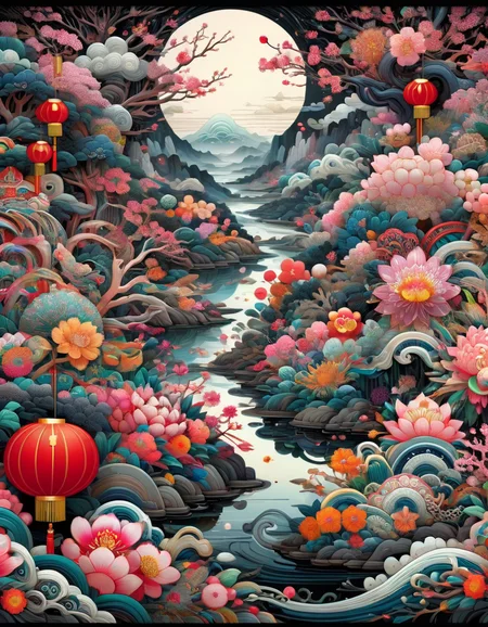 professional photograph of a bizarre otherworldly landscape by Miho Hirano and A.J.Casson and Qian Xuan and Brandon Mably , bold lines, hyper detailed, dark limited palette, chiaroscuro, (intricate details, masterpiece, best quality:1.4), ral-springfestival <lora:ral-springfestival:1>