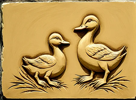 Bas-relief of two ducklings, <lora:Bas-relief-000004:1>