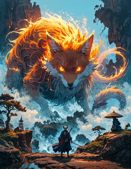 high quality, highly detailed, intricate illustration that draws inspiration from the artistic styles of Hieronymus Bosch, Katsushika Hokusai, and ZdzisÅaw BeksiÅski, The theme revolves around a surreal dreamscape where mythical creatures coexist with cosmic elements, giant ethereal fox with nine tails, creating a captivating blend of the fantastical and otherworldly, The color palette reflects Bosch's enigmatic use of dark, earthy tones, combined with Hokusai's mastery of vibrant blues and BeksiÅski's haunting, ethereal shades, This collaborative masterpiece would take viewers on a visual journey through a realm where the boundaries between dreams and reality blur, inviting them to explore the intricate details of a fantastical narrative that unfolds in a surreal and cosmic dreamscape, by VelvetS, awesome full color,
OverallDetailXL <lora:MJ52:0.3> <lora:EpicF4nta5yXL:0.7> <lora:XL_Spirit_Boss_Battle_-_By_HailoKnight:0.8> bosstyle