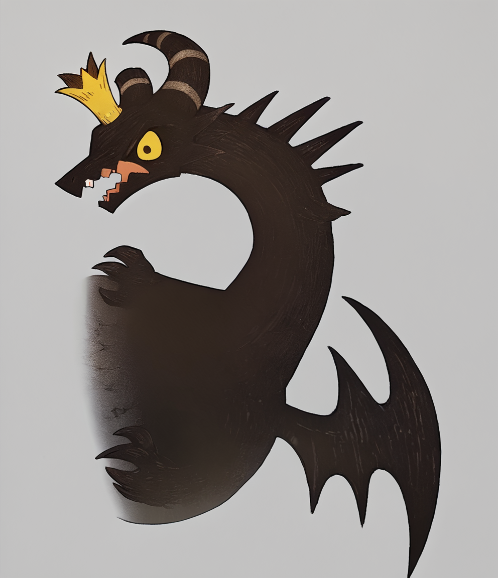 <lora:DragonKingPony1.0:1.0> Dragon, angry, crown, sharp teeth, no humans, solo, grey background, simple background, teeth, from side, animal focus, yellow eyes, dragon, broken hornscore_9, score_8_up, score_7_up, score_6_up, score_5_up, score_4_up, looking at viewer,