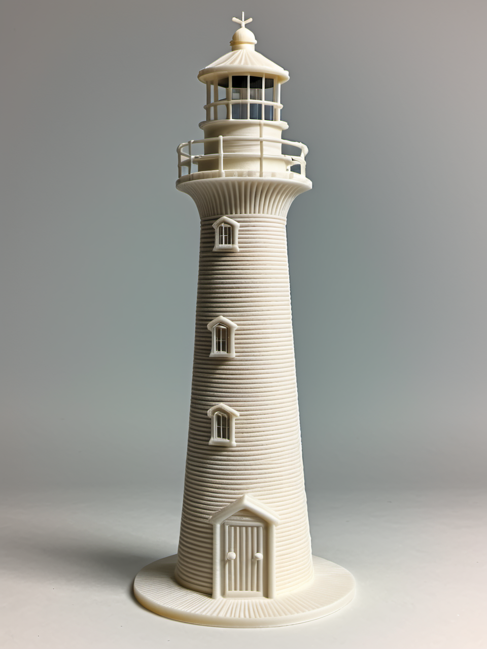 3D printed, print grooves, pla filament, <lora:3D_Printed_SDXL:1> lighthouse, simple background