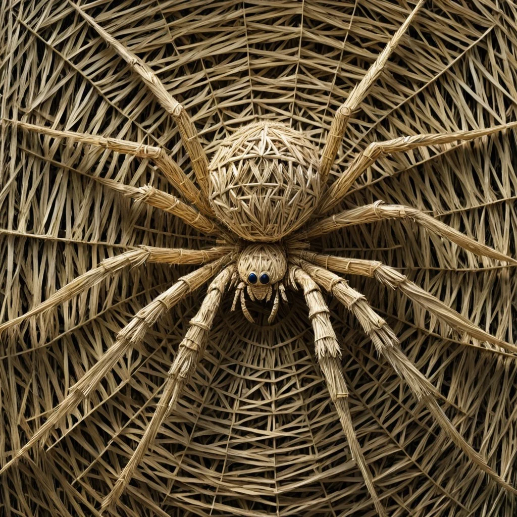 made of straw, detailed spider,