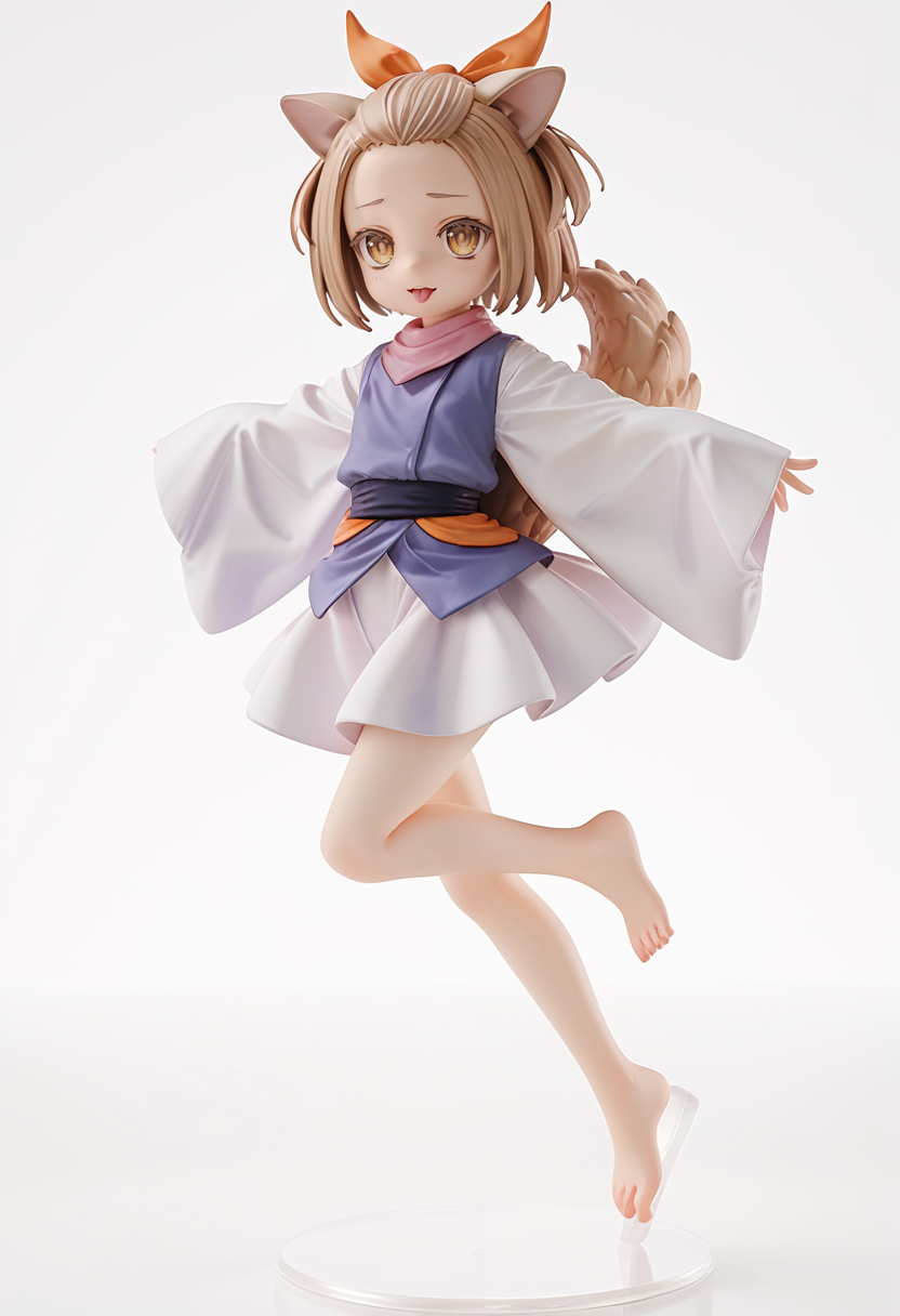 (score_9:0.9),score_8_up,score_7_up,rating_safe,anime style,(zPDXL),(zPDXL3),<lora:Ash Blossom & Joyous Spring ponyXL v1:0.71>,ash blossom & joyous spring, 1girl, solo, barefoot, 3d, tongue out, pvc figure, full body, :p, toes, outstretched arms, looking at viewer, open mouth, red hair ribbon, simple background, sleeves past wrists, white kimono